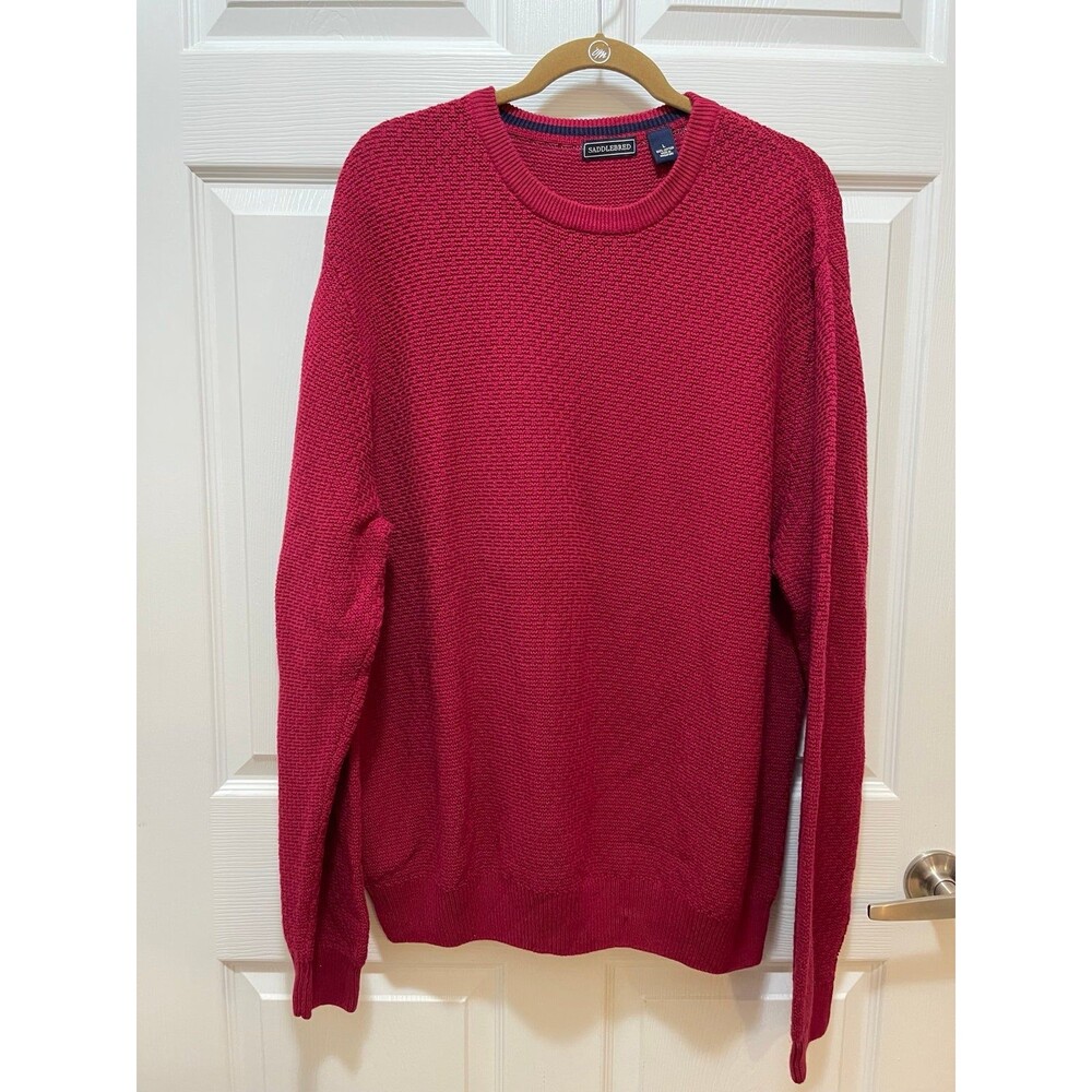 Saddlebred Men's Sweater Pullover Crewneck Size L Red 100% Cotton